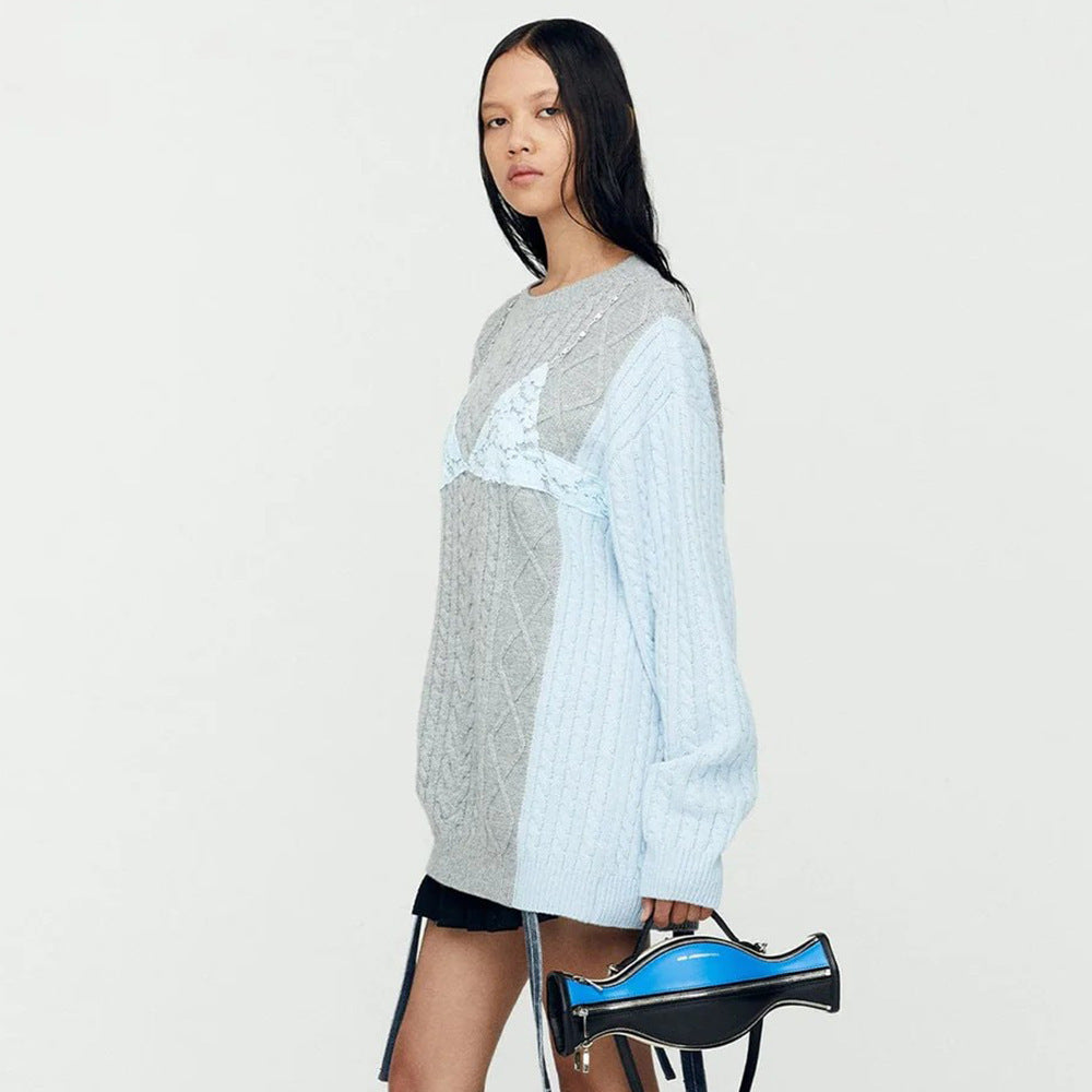 Damen Grobstrickpullover mit eleganten Spitzenakzenten und lässigem Schnitt Stalluxe