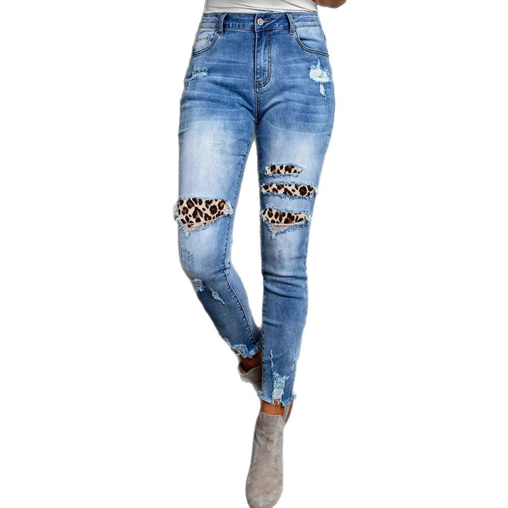 Damen Skinny Jeans im aufregenden Animal-Print mit stylishen Rissen Stalluxe
