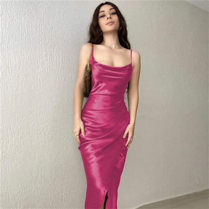 Damen Elegant drapiertes Maxikleid mit sexy Schlitz und schmalen Spaghetti-Trägern Stalluxe