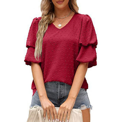 Damen V-Ausschnitt Bluse mit Puffärmeln und Struktur Stalluxe