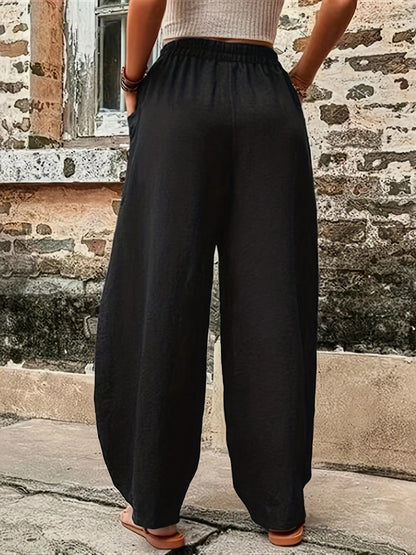 Damen Weite Palazzo-Hose mit seitlichen Taschen und Kunstwerk-Detail Stalluxe