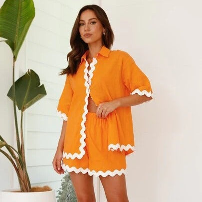 Damen elegante und lässige Blusen-Shorts Kombination Stalluxe