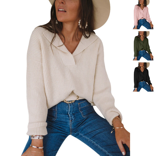 Damen lässiger Strickpullover mit weitem Schnitt und attraktivem V-Ausschnitt Stalluxe
