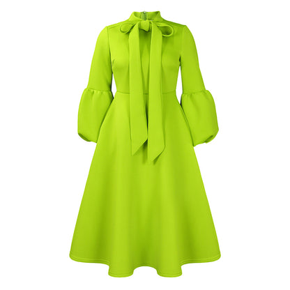 Damen Midi-Kleid mit bindbarem Kragen und voluminösen Ärmeln Stalluxe