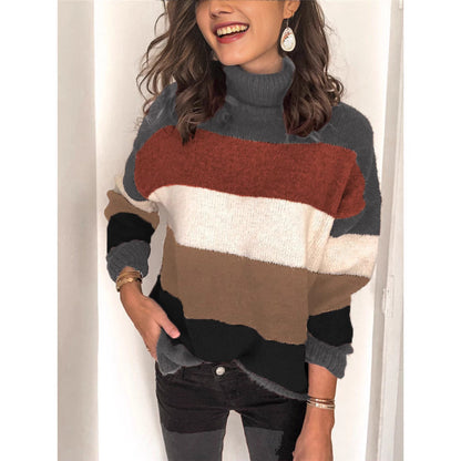 Damen modischer Strickpullover mit lässigem Rollkragen und farbiger Blockgestaltung Stalluxe