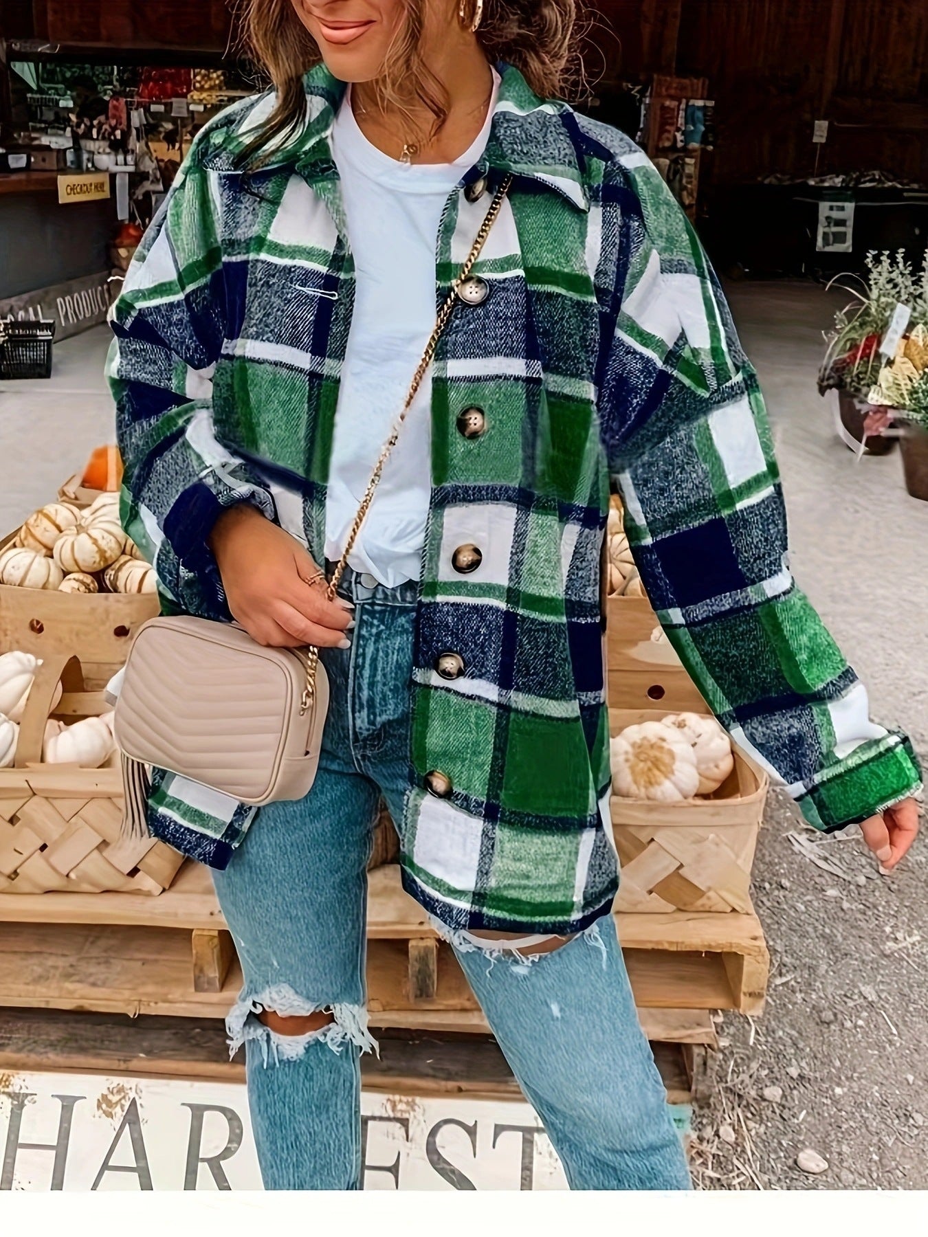 Damen Karojacke mit Knöpfen und modischem Schnitt Stalluxe