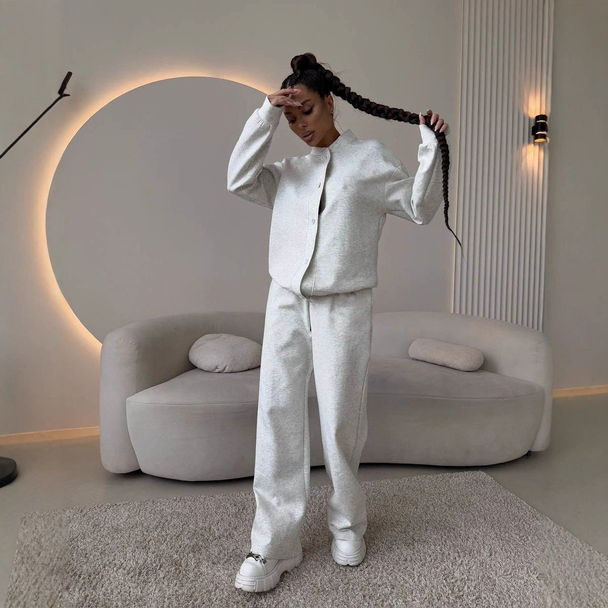 Damen elegantes und lässiges Freizeitanzug-Set mit modischen Druckknöpfen Stalluxe