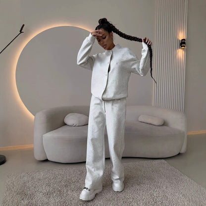 Damen elegantes und lässiges Freizeitanzug-Set mit modischen Druckknöpfen Stalluxe