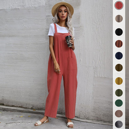 Damen Lässiger Jumpsuit mit praktischen Taschen und verstellbaren Trägern Stalluxe
