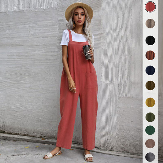 Damen Lässiger Jumpsuit mit praktischen Taschen und verstellbaren Trägern Stalluxe