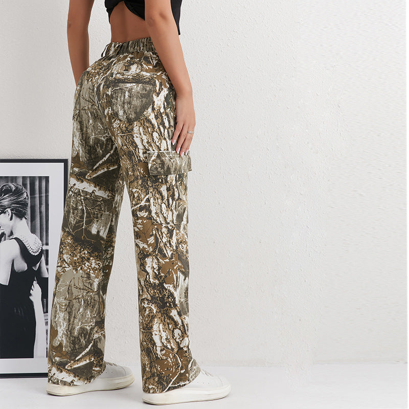Damen Cargohose im modischen Camouflage-Design mit seitlichen Taschen und elastischem Bund Stalluxe