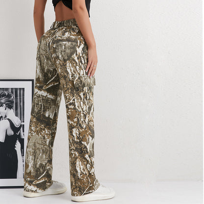 Damen Cargohose im modischen Camouflage-Design mit seitlichen Taschen und elastischem Bund Stalluxe
