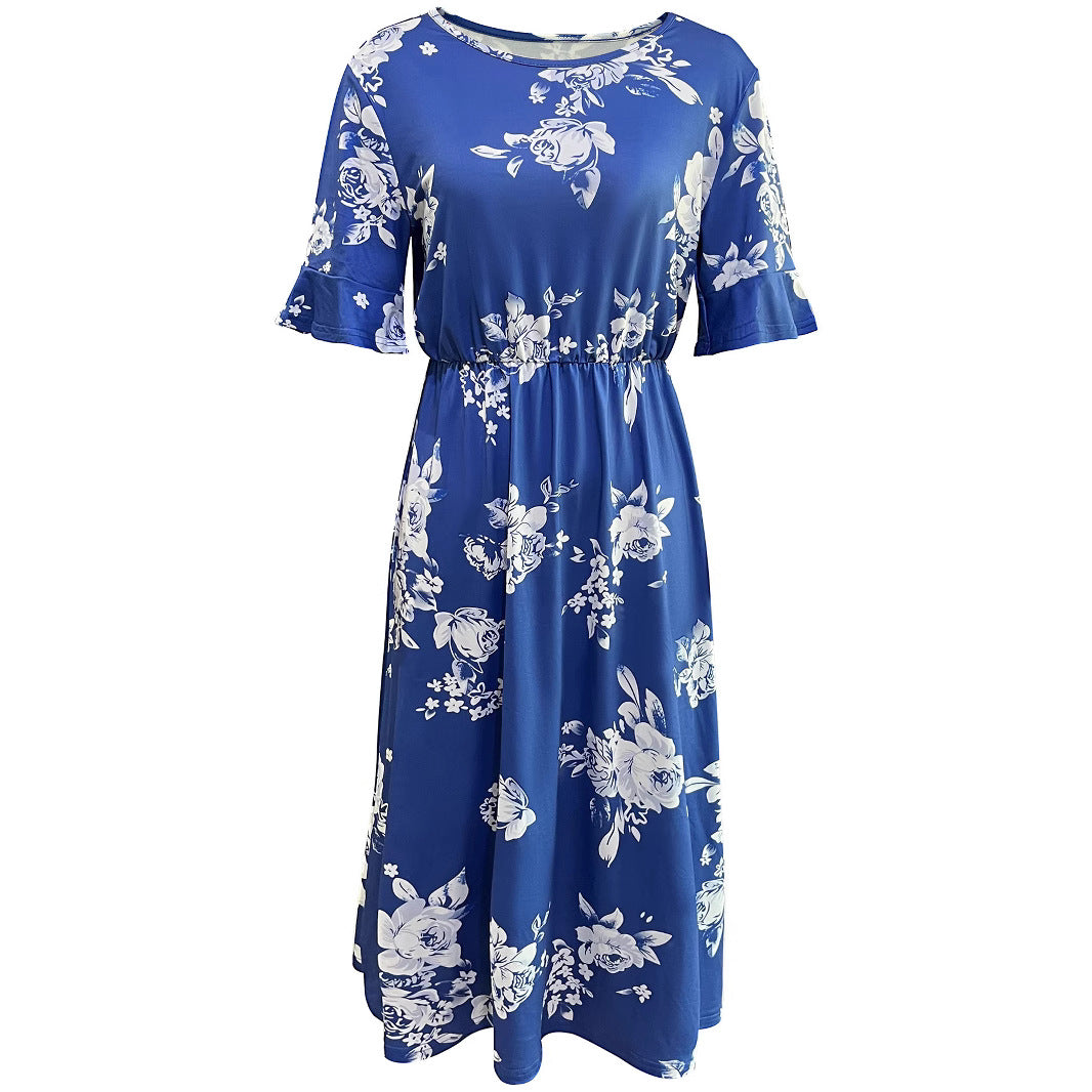 Damen Midikleid mit floralem Muster und elastischem Taillenzug Stalluxe