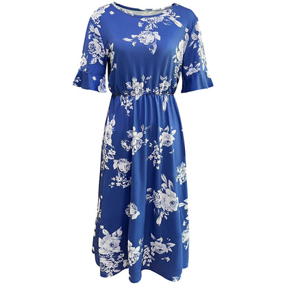 Damen Midikleid mit floralem Muster und elastischem Taillenzug Stalluxe