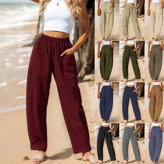 Damen luftige Freizeithose mit elastischem Bund und vielseitigen Taschen Stalluxe