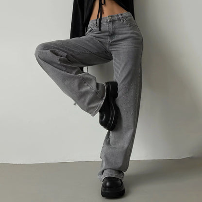 Damen Hochgeschnittene Jeans mit modischem Distressed-Design und originellen Nieten Stalluxe