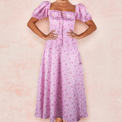 Damen Blumenkleid mit Schößchen und hoher Schlitze Stalluxe