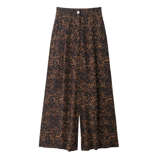 Damen Weit geschnittene Leoprint-Hose mit elastischem Bund und hohen Taschen Stalluxe