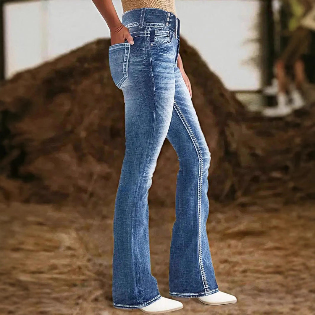 Damen Bootcut-Jeans mit hohem Bund und Taschen Stalluxe