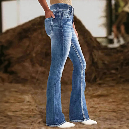 Damen Bootcut-Jeans mit hohem Bund und Taschen Stalluxe