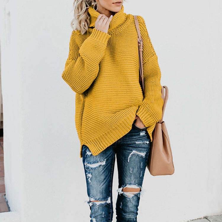 Damen Grober Strickpullover mit hohen Kragen und lässigem Schnitt Stalluxe