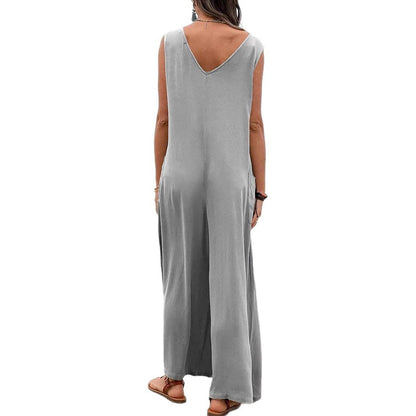 Damen Weit geschnittene Sommer-Jumpsuit mit praktischen Taschen und V-Ausschnitt Stalluxe