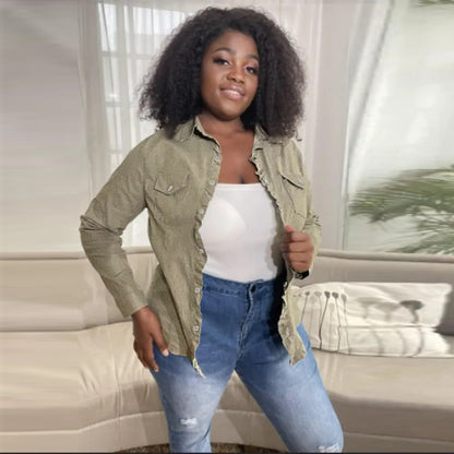 Damen Jeansbluse mit Knopfdetails und asymmetrischem Saum Stalluxe