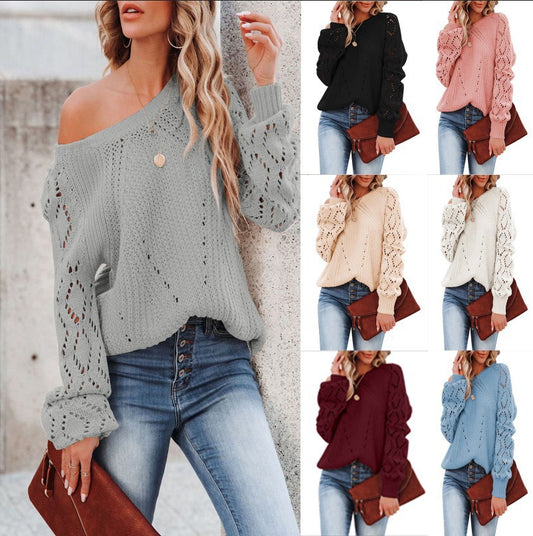 Damen Strickpullover mit Lochmuster und voluminösen Ärmeln Stalluxe