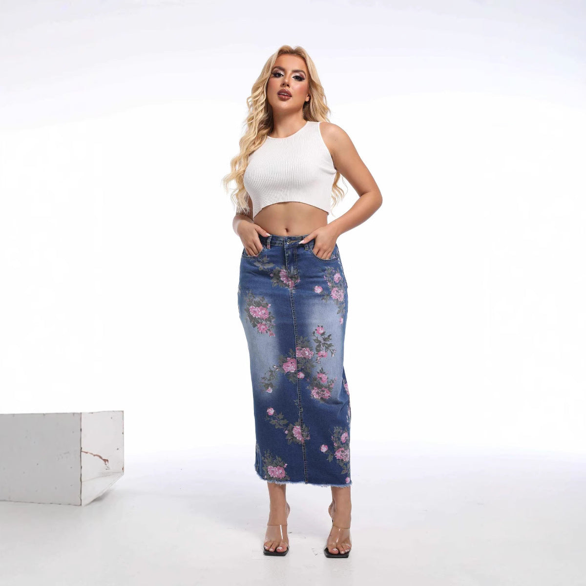 Damen Maxi-Rock mit floralen Applikationen Stalluxe