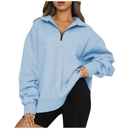 Damen Sportlicher Sweater mit Halbreißverschluss und oversized Passform Stalluxe Hellblau