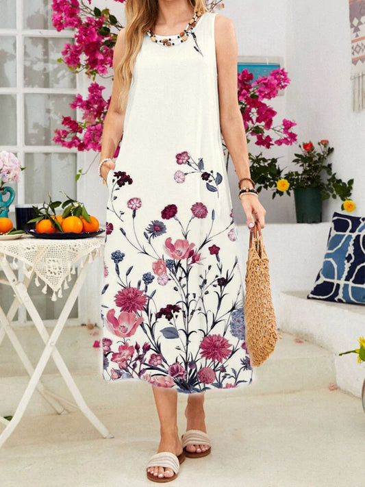 Damen ärmelloses Maxikleid mit floralen Akzenten Stalluxe