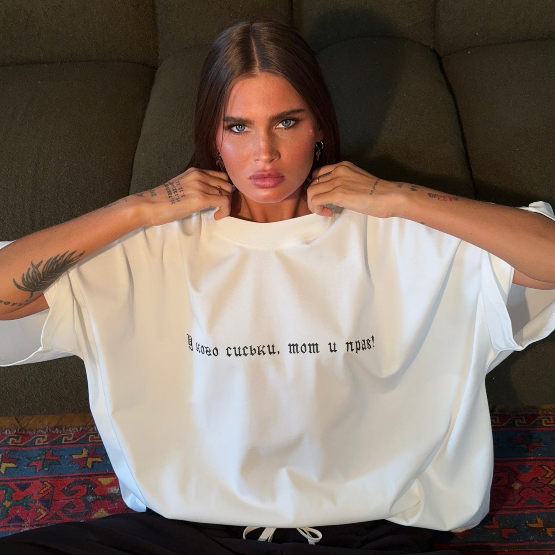 Damen Oversized T-Shirt mit kreativem Schriftzug Stalluxe