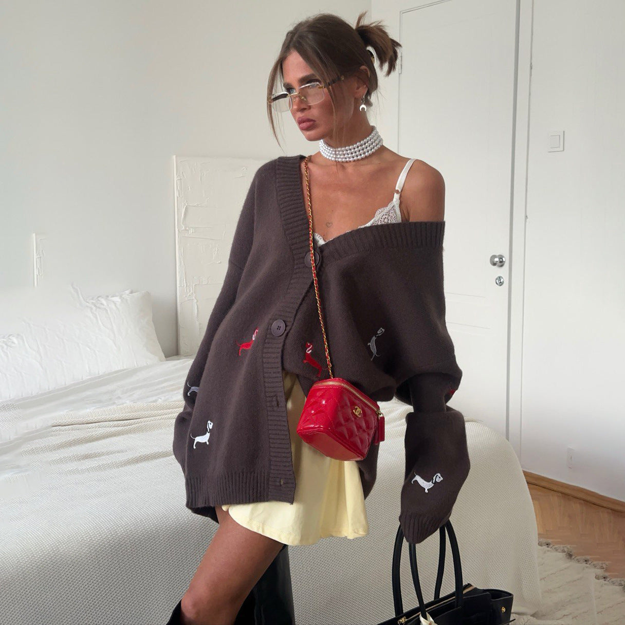 Damen kuscheliger Over-Sized Strickcardigan mit einzigartiger Stickerei Stalluxe