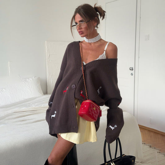 Damen kuscheliger Over-Sized Strickcardigan mit einzigartiger Stickerei Stalluxe