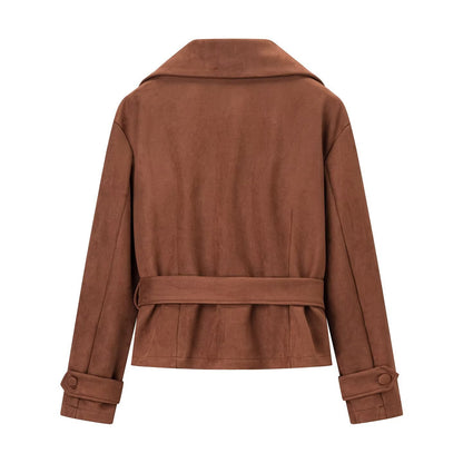 Damen modische Suede-Blazerjacke mit Gürtel und elegantem Schnitt Stalluxe
