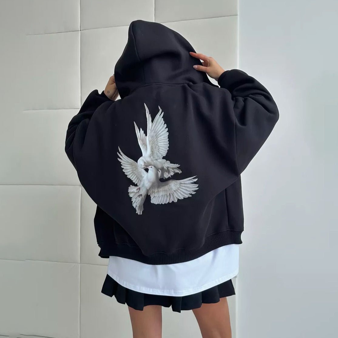 Damen Kapuzenpullover mit kreativem Vogelmotiv und lässigem Schnitt Stalluxe