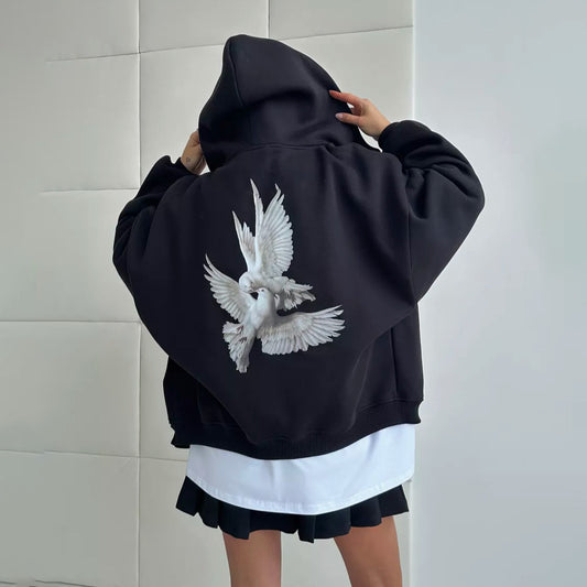Damen Kapuzenpullover mit kreativem Vogelmotiv und lässigem Schnitt Stalluxe