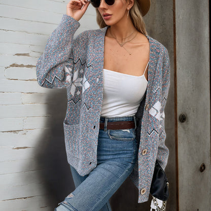 Damen Großer Strickcardigan mit zeitgemäßem Zick-Zack-Muster und praktischen Taschen Stalluxe