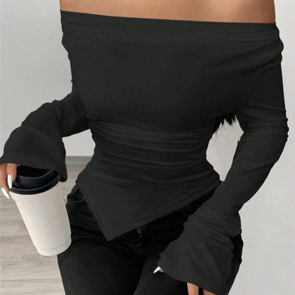 Damen Langarmshirt mit schmeichelnder V-Ausschnitt und einzigartiger Raffung Stalluxe