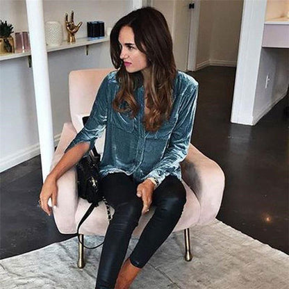 Damen Satin Bluse mit dekorativen Brusttaschen Stalluxe
