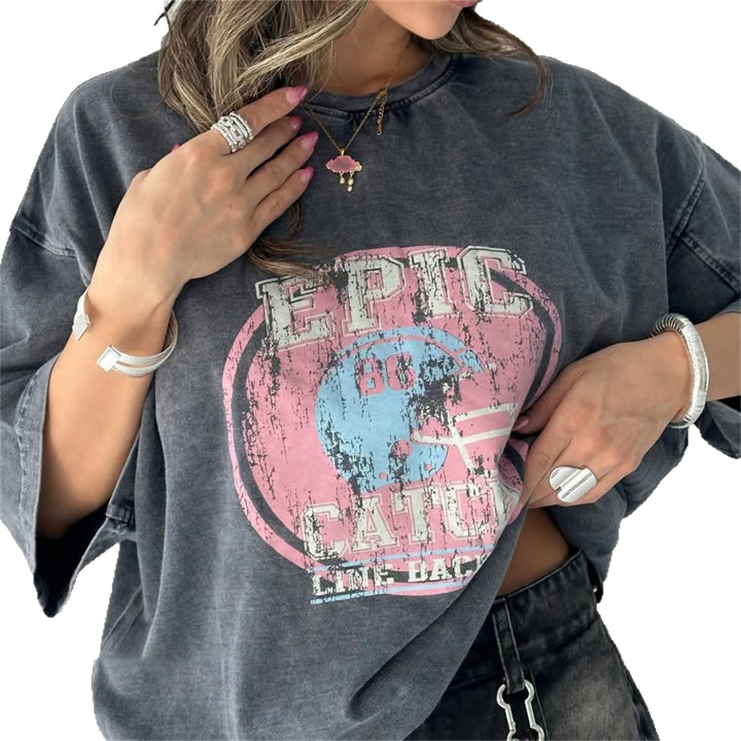 Damen Oversized T-Shirt mit Grafischem Print Stalluxe