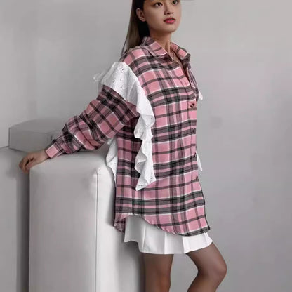Damen Hemdbluse mit Rüschen und Karomuster Stalluxe