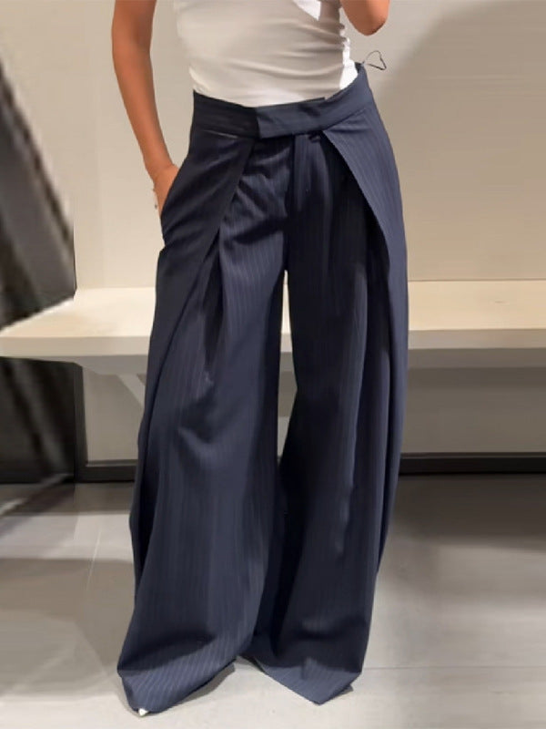 Damen Hochtaillierte Palazzo-Hose mit Faltenwurf und eleganten Streifen Stalluxe