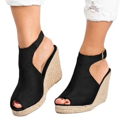 Damen Wedge-Pantoletten mit offenem Zehenbereich und verstellbarem Riemen Stalluxe