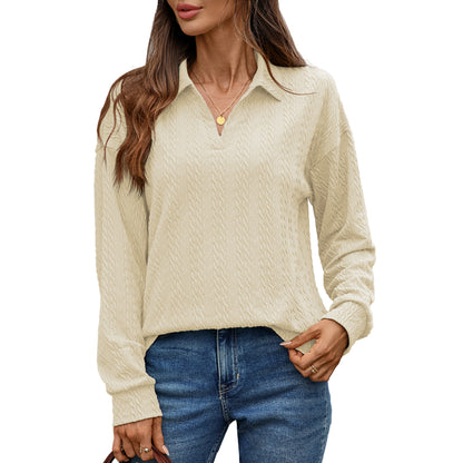 Damen Langarm-Polohemd mit strukturierter Strickoberfläche Stalluxe