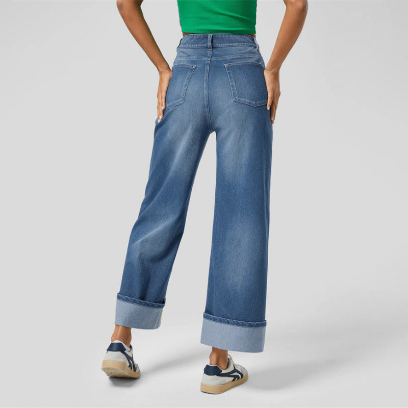 Damen Weit geschnittene Jeans mit ausgefallenem Saum Stalluxe