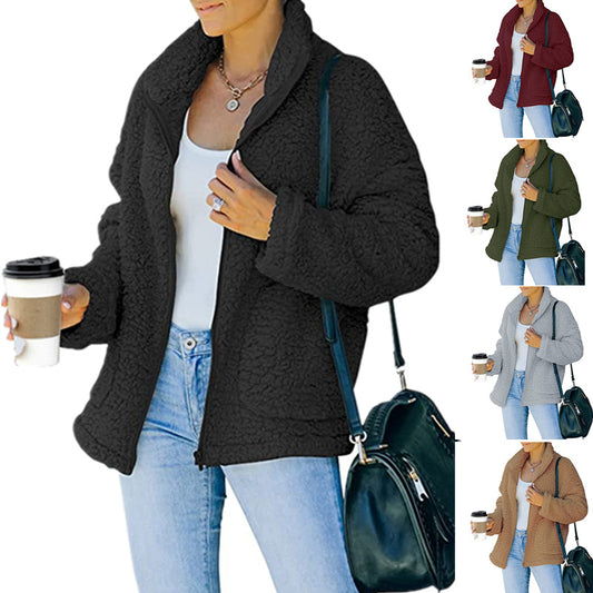 Damen kuschelige Fleecejacke mit Oversized-Schnitt und tiefem Kragen Stalluxe