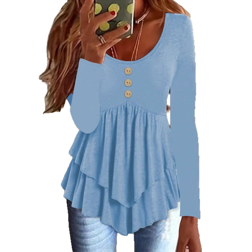 Damen Langarm Blusenshirt mit mehrlagigem Design und dekorativen Knopfdetails Stalluxe