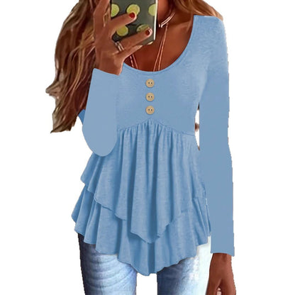 Damen Langarm Blusenshirt mit mehrlagigem Design und dekorativen Knopfdetails Stalluxe