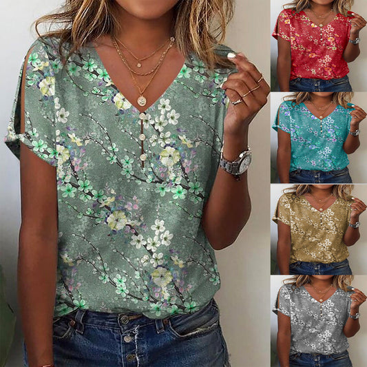 Damen Blumendruck Kurzarm Bluse Stalluxe